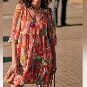 Sezane Vanessa Floral Seventies Multicolor Dress Size 42 US 10